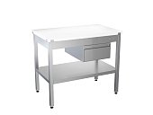 Стол с полипропиленовой столешницей, 1-й сплошной полкой и 1-м ящиком без борта  1200х600х850 мм - 0