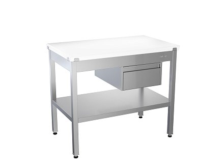 Стол с полипропиленовой столешницей, 1-й сплошной полкой и 1-м ящиком без борта  1200х600х850 мм - 0