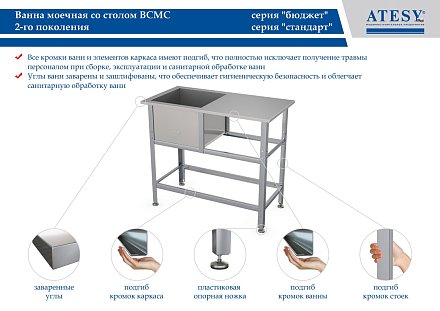 Ванна со столом ВСМС-С-1.430-1010.530-02 (ВСМС-1/430) - 1